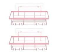 SIXRUN Étagères Murales de Douche, en Acier au Carbone avec Crochets Adhésifs, Organisateur de Support de Douche Multi-tailles pour Salle de Bain et Cuisine 30x11,5 Cm (PINK)