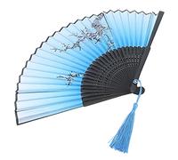 SIXRUN Éventail à Main Pliant en Bambou, Détails de Pompon Exquis pour Spectacle de Magie, Utilisation Quotidienne pour Salon et Bureau, Portable (3)