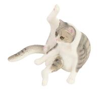 SIXRUN Figurine de Chat Réaliste, Modèle de Chat Mignon, Jouet éducatif pour Salle de Bureau (Chat Assis Levant La Jambe Grise)
