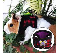 SIXRUN Gilet Harnais Chinchilla avec Laisse pour Petits Animaux, Design Mignon et élégant, Parfait pour Les Activités de Plein Air, Grille Rouge et Amour Violet (S)