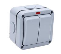 SIXRUN Interrupteur D'éclairage Extérieur, 20A étanche IP66 2 Modules Double Commande Interrupteur électrique Extérieur avec Voyant Lumineux pour sécurité Extérieure anti-intempéries.