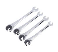 SIXRUN Jeu de Clés à Tuyauterie à Cliquet, 4 Pièces 10mm 12mm 14mm 17mm, Clés de Ligne de Frein avec extrémité Ouverte à 15° D'angle, pour écrous de Climatisation et de Carburant