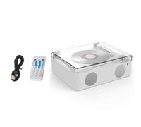 SIXRUN Lecteur CD Rétro, Bluetooth 5.0 et Télécommande (White) | Finition grain de bois vintage, deux haut-parleurs 12 W, lecture USB et AUX, écoute dans la chambre à coucher.