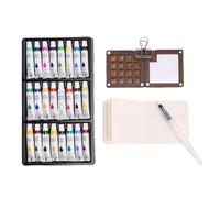 SIXRUN Mini Ensemble de Peinture à L'aquarelle, Boîte en Bois de Noyer à 15 Grilles, Kit D'art de Voyage Portable avec des Peintures Pigmentées Riches pour les Fournitures de (Petit carnet de croquis)