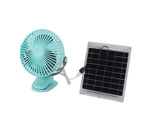 SIXRUN Panneau Solaire sans Balais 10W, Ventilateur de Refroidissement Portable à Rotation Double Face, USB Mural pour Camping-car en Extérieur, Forte énergie éolienne (BLUE)