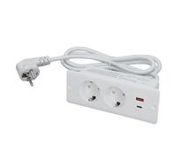 SIXRUN Prise Encastrée, Barrette de Prises Intégrée 2 Prises + USB C 3A & A 2.1A Affleurante pour Meuble Bureau Table de Chevet (White)