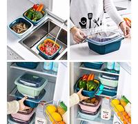 SIXRUN Récipient de Conservation des Fruits de Cuisine avec Couvercle, Panier à Passoire Double Couche 7,1 X 7,1 X 3,5 Pouces, Panier de Vidange 8,6 8,6 4,3 Pouces, Bol de Rangement pour Légumes et