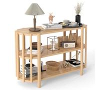 SIXRUN Table de Console à 3 Niveaux Ovale Table D'appoint Moderne pour Salon avec 3 étages pour Salon, Couloirs, 110x38x75cm (Wood)