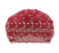 SIXRUN Turban Head Wraps élégant Style Plume Brodée pour Femme, Chapeau Extensible pour Voyage, Shopping, Fête, Camping, Matériau en Fil de Filet (Bourgogne)
