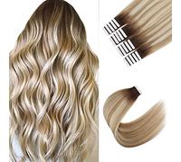 Sixstarhair Bande Adhesive Extension Cheveux Humain Extension Cheveux Naturel Adhesif 16 Pouces 50g 20pcs Brun Enraciné Passant Au Brun Cendré MéLangé à Du Blond Extensions Adhesives Cheveux