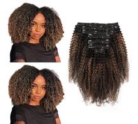 SixStarHair Extensions de Cheveux Afro Bouclés à Clips 4A Bicolores Enracinés Noir à Noir Naturel se Décolorant à Auburn Moyen #30 à Clipser pour Femmes Africaines Noires 40cm 8A Grade 7 Pièces 120g