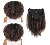 SixStarHair Extensions de Cheveux Humains Afro Kinky Curly Clip Ins 35cm 120g Enracinés Noirs à Noirs Naturels Mélangés Avec Des Extensions de Cheveux Brun Chocolat #4 pour Femmes Noires 7 Pièces