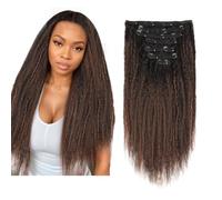 Sixstarhair Extensions de Cheveux Humains Kinky Straight Clip Ins 120g Extensions à Clips Pour Femmes Noires Cheveux Enracinés Noir Naturel à Brun Chocolat #4 35cm Double Trame 7 Pièces Avec 17 Clips