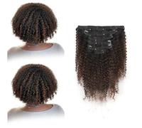 Sixstarhair Kinky Curly Clip Ins Extensions de Cheveux Humains Crépus Bouclés 3C 4A pour Femmes Noires Deux Tons Enracinés Noir à Noir Naturel #1B Brun Chocolat #4 7 Pièces 120g 30cm