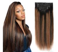 SixStarHair Yaki Straight Clip Ins Extensions de Cheveux Humains Raides à Clips 50cm 120g Extensions de Cheveux Bicolores Enracinés Noirs Décolorés Au Noir Naturel 1B# Avec Auburn Moyen #30 7 Pièces