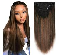 SixStarHair Yaki Straight Clip Ins Extensions de Cheveux Humains Raides à Clips pour Femmes Noires Bicolores Enracinés Noirs Se Décolorant Au Noir Naturel Avec Marron Chocolat 4# 7 Pièces 45cm 120g