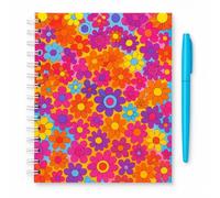 Sixstore Carnet à spirales A5 et stylo - Motif fleurs vives - Carnet A5 ligné à spirales