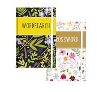 Sixstore Lot de 2 livres de voyage de poche A6 avec bande élastique Motif floral Noir et mots croisés Format 15 x 10,5 cm