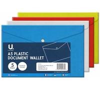 Sixstore Lot de 5 pochettes en plastique A5 pour documents Couleurs assorties