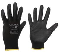 SIXTOL Gants de travail en polyester, partiellement trempés dans du polyuréthane Glove PE-PU 11, noir, taille 11 | Gants de protection | Sécurité au travail