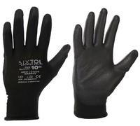 SIXTOL GLOVE PE-PU 10 | Gants de travail polyester enduits polyuréthane | Taille 10" | Adhérence et sensibilité | Noirs