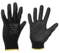 SIXTOL GLOVE PE-PU 11 | Gants de travail polyester enduits polyuréthane | Taille 11" | Adhérence et sensibilité | Noirs