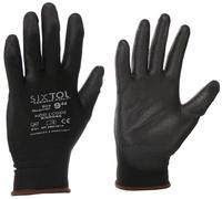 SIXTOL GLOVE PE-PU 9 | Gants de travail polyester enduits polyuréthane | Taille 9" | Adhérence et sensibilité | Noirs