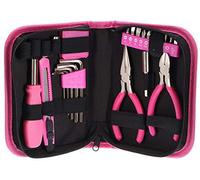 SIXTOL HOME PINK 26 | Kit d’outils 26 pièces | Étui textile rose à fermeture éclair | Réparations domestiques