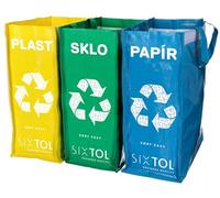 SIXTOL SORT EASY 3 SLIM | Ensemble de 3 sacs pour tri sélectif 3x22L | Plastique, Verre, Papier | Compact, lavable, reliables par scratch