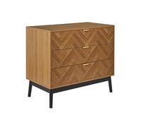 SIXTYS - Commode 3 Tiroirs Aspect Bois Décor Chevrons Piétement Noir -