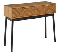 SIXTYS - Console 2 Tiroirs Aspect Bois Décor Chevrons Piétement Noir -