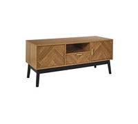 AltoBuy SIXTYS - Meuble TV 2 Portes et 1 Tiroir Aspect Bois Décor Chevrons Piétement Noir