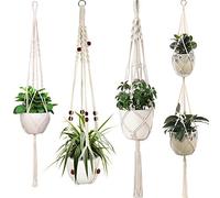 Sixyotie Macramé Pot Suspendu Macramé Plant Hangers Corde de Coton 4 Jambes Pot Suspendu Plante Porte Décoration Intérieur Extérieur Style Bohême Tissés à la Main Fleurs en Macramé (4 Pièces)