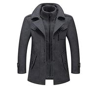 SIYAN Manteau D'hiver For Homme, Coupe Ajustée, Deux Pièces, Idéal For Le Travail Et Les Loisirs, En Laine À Col Montant, Veste Intérieure Chaude Intégrée, D'hiver Court(Gray,XXL)