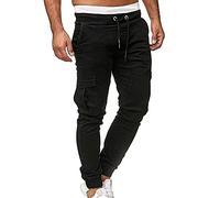 SIYAN Mens Winter Fleece Lined Cargo Pantalon Windproof Outdoor Hiking Tapered Cargo Pants(Black,XL)
