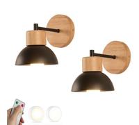 SIYANE 2 ensembles de lampes sans fil rechargeables USB, applique murale sans fil à piles, éclairage mural de ferme industrielle en bois à distance pour chambre à coucher, chevet, salon