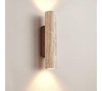 SIYANE Applique murale longue linéaire en marbre moderne à double cylindre de lumière pour intérieur, barre d'éclairage murale en bois vintage du milieu du siècle, lampe murale en pierre pour chambre