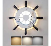 SIYANE Appliques murales pour chambre d'enfants 18W Dimmable LED Appliques murales Roue de bateau Gouvernail Ancre nautique Méditerranéen Plafonnier encastré Lampe murale pour enfants pour chambre de