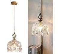 SIYANE Lampe suspendue vintage en cristal doré avec abat-jour en verre transparent, lustre en forme de goutte de pluie, lampe suspendue au plafond simple nordique pour cuisine, îlot, salle à manger, c
