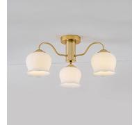 SIYANE Plafonnier en verre floral à 3 lumières pour chambre à coucher, or brossé, blanc laiteux, plafonnier semi-encastré, fleur, cuisine de ferme antique, proche du plafonnier pour salle à manger, sa