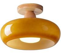 SIYANE Plafonnier semi-encastré moderne du milieu du siècle en verre orange pour cuisine, lampe de plafond en bois, abat-jour ambré, verre de lait blanc, luminaire de salle de bain pour chambre à couc