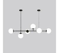 SIYANE Suspension linéaire noire à 6 lumières avec abat-jour ronds en verre de lait, luminaire d'îlot de cuisine, lustre du milieu du siècle, lampe suspendue de ferme noire et blanche pour salle à man