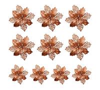 SIYANO Lot de 10 poinsettia artificielles en maille pailletée pour sapin de Noël, guirlande de Noël, cadeau floral, décoration de mariage, vacances, bronze