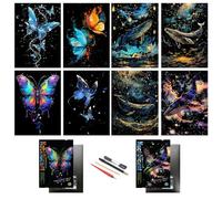 SiYear Papier à gratter arc-en-ciel, scène de nuit de la ville, cadeau créatif, tableau à gratter pour adultes et enfants avec 4 outils (papillon + baleine)