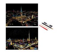SiYear Scratch Paper Rainbow Painting Sketch, City Series Night Scene,Scratch Painting Creative Gift,Scratchboard for Adult and Kids with 4 Tools