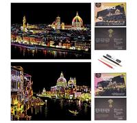 SiYear Scratch Paper Rainbow Painting Sketch, City Series Night Scene,Scratch Painting Creative Gift,Scratchboard for Adult and Kids with 4 Tools