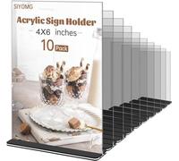 SIYOMG A6 Lot de 10 Supports de Signe en Acrylique 10 x 15 cm, Présentoirs Porte de Table T Forme Transparent pour Restaurants,Menus, Fiches de Bureau, Publicité, Dépliant, Flyer, Papier, Photo
