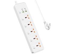 SIYOMG Multiprise universelle avec interrupteur unique, 5 prises universelles, max 3250 W, câble d'alimentation 1,8 m, 4 x 20 W USB-C et 2 ports USB-A, multiprise avec USB C, blanc