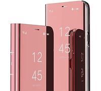 SIYOPINPFY Compatible avec Samsung Galaxy S21 Ultra Coque Etui à Rabat, Luxueux Makeup Miroir Smart View Standing béquille 360° Protecteur Coque pour Samsung Galaxy S21 Ultra, Mirror Rose Gold