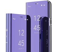 SIYOPINPFY Compatible avec Samsung Galaxy S25 Edge Housse Coque Etui à Rabat, Luxueux Makeup Miroir Smart View Standing béquille 360° Protecteur Coque pour Samsung Galaxy S25 Edge, Mirror Purple